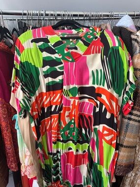 Bel Kazan Vibrant Abstract Print Kaftan Dress - Multicolor